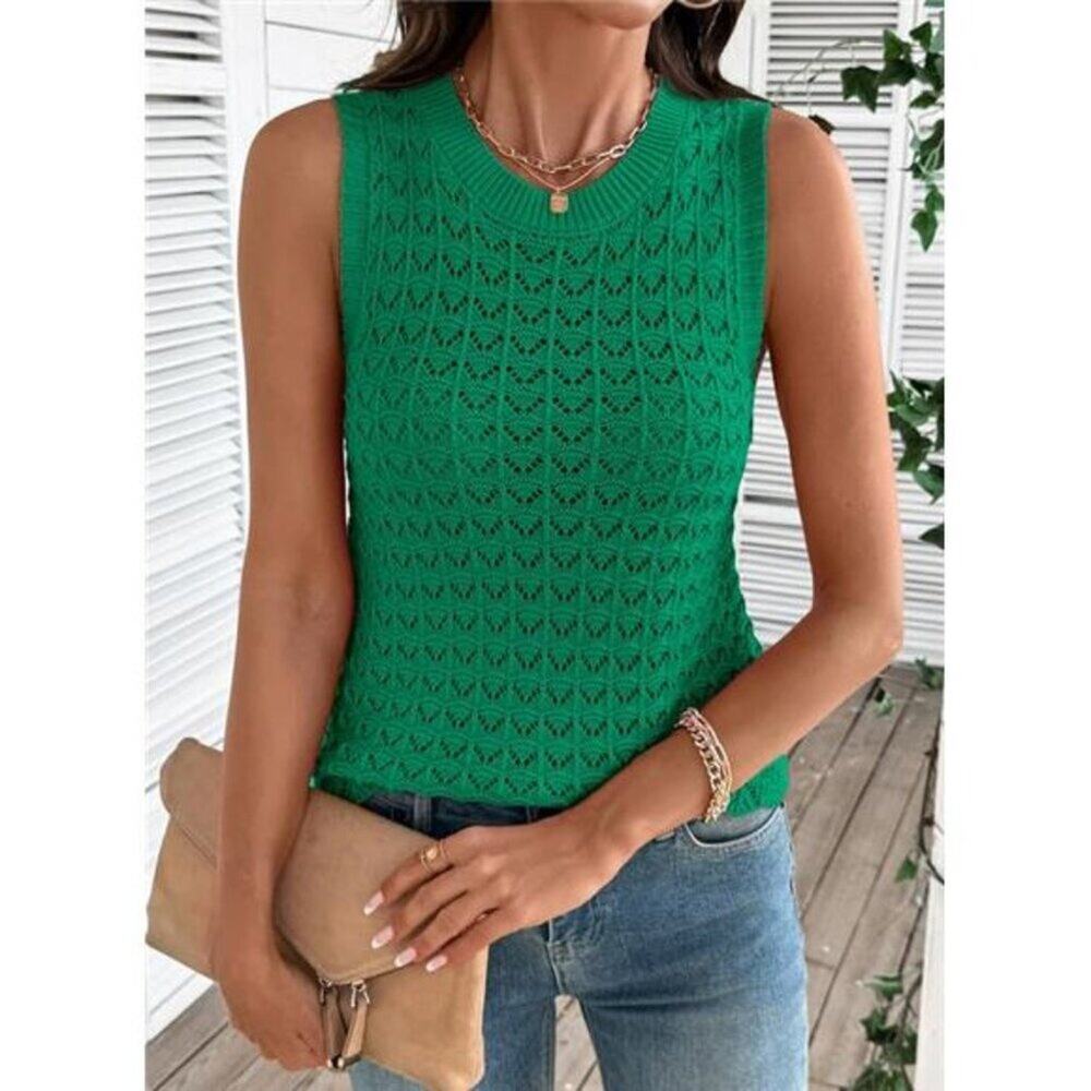 Green Crochet Sleeveless Sweater Tank Top